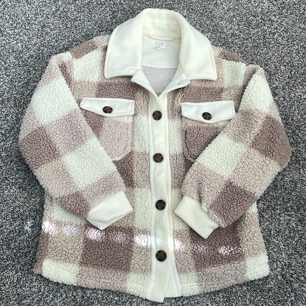 Cozy Sherpa Plaid jacket.